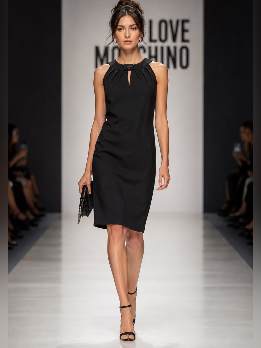 Love Moschino Black Sheath Dress NWT Logo Keyhole Virgin Wool Blend Size 42 US 6